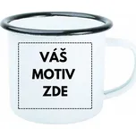 AveTech Smaltovaný plechový bílý hrnek 360 ml s černým okrajem