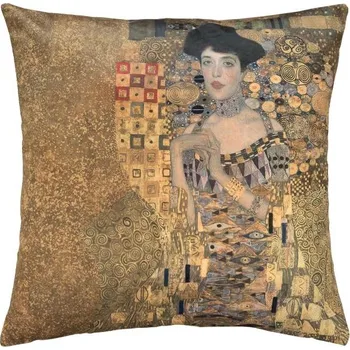 Polštář SCANquilt povlak ART VELVET klimt-portrét dámy zlatohnědá+černá 45 x 45 cm