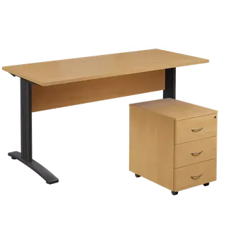 Zásuvkový kontejner SET 567 stůl kancelářský, kovová podnož černá + kontejner pojízdný, 3-zásuvkový, javor horský