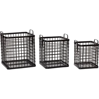 Úložný box Hübsch, Košík Hübsch čtvercový bambusový s úchyty černý 3 ks - Formadore