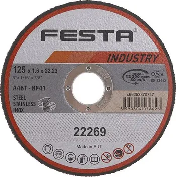 Řezný kotouč 125x1.6x22.2mm řezný na kov FESTA INDUSTRY kotouč 22269