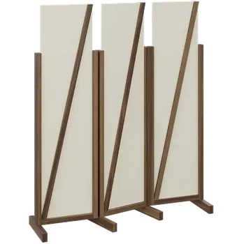 Paraván ATMOSFERE LINE 216, dřevěný 3-dílný paraván, mobilní, výška 1600 mm, rám ořech královský, výplň smetanová