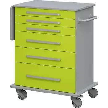 DEXTER 06 vozík asistenční, korpus a desky šedá / zásuvky jarní zeleň