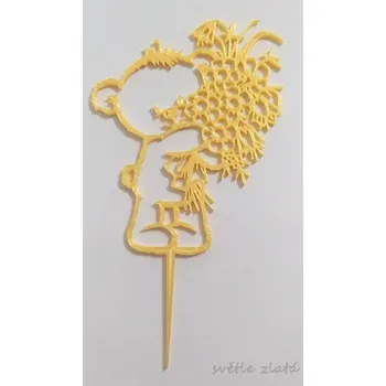 Medvídek s kyticí - plastový zápich - Světle zlatá