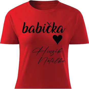 Dámské tričko - Babička se jmény dětí Barva: Červená, Velikost: XL
