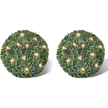 Bytová dekorace vidaXL Zimostrázová koule s umělými lístky 27 cm s LED řetězem 2ks [270057]