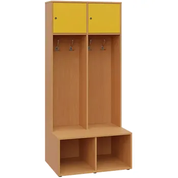 Šatní skříň SZB - 180 - 80 šatní skříň s botníkem, 2-dvéřová, 1800x800x300/600 mm, korpus bříza světlá, horní dvířka žlutá odio