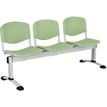 CLA - 3, plastová lavice do čekárny, 3-sedák, zelinkavá, kostra stříbrná