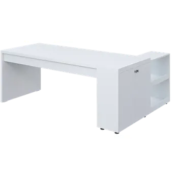 Dílenský stůl QRL 8 - 203 stůl pracovní, levý, dřevěná podnož, deska 36 mm, široký 2000 mm, bílá