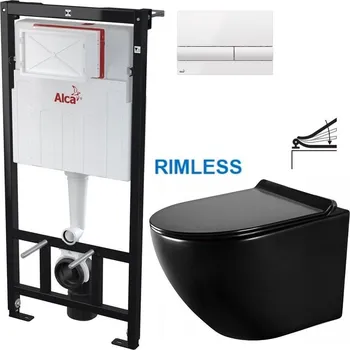 Klozet Předstěnový instalační systém s bílým tlačítkem M1710 + WC MEXEN LENA ČERNÁ Rimless + SEDÁTKO AM101/1120 M1710 ME01