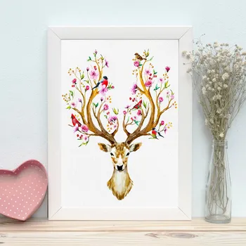 Obraz ASIR Obraz na MDF s rámem JELEN A PTÁCI 24 x 29 cm