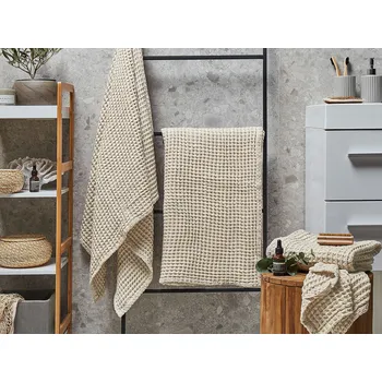 Ručník Sada 4 ručníků béžová bavlna absorbční s nízkým kroucením osučka ručník pro hosty ručník na ruce koupelna Beliani