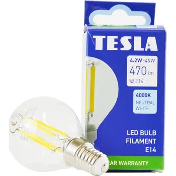 Žárovka TESLA lighting Tesla - LED žárovka miniglobe FILAMENT RETRO E14, 4W, 230V,470lm,25 000h, 4000K denní bílá, 360st, čirá