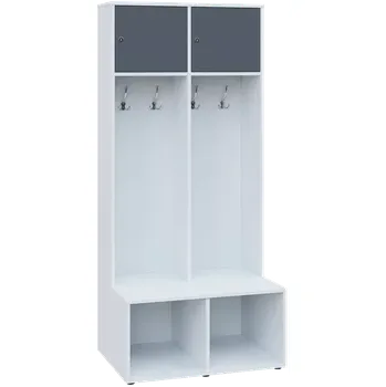 Šatní skříň SZB - 180 - 80 šatní skříň s botníkem, 2-dvéřová, 1800x800x300/600 mm, korpus bílá, horní dvířka antracit