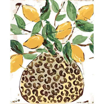 ZUTY Malování podle čísel - CITRÓNY V LEOPARDÍ VÁZE (HALEY BUSH) Rozměr: 40x50 cm, Rámování: bez rámu a bez vypnutí plátna