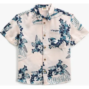 Dámská košile Koton Květovaná Košile s Krátkým Rukávem a Jednou Kapsou Koton modrá | krémová 2302208