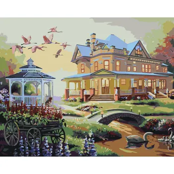 ZUTY Malování podle čísel - DŮM S ALTÁNEM A ZÁPAD SLUNCE (D. RUSTY RUST) Rozměr: 40x50 cm, Rámování: bez rámu a bez vypnutí plátna