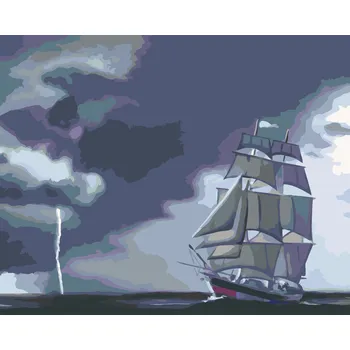 ZUTY Malování podle čísel - PLACHETNICE A BOUŘKA (D. RUSTY RUST) Rozměr: 40x50 cm, Rámování: bez rámu a bez vypnutí plátna