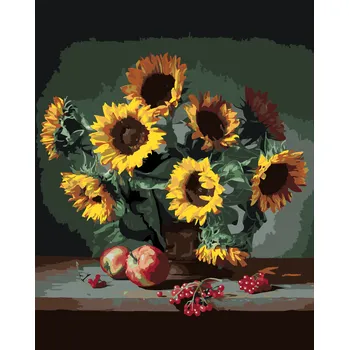 ZUTY Malování podle čísel - SLUNEČNICE S JABLKY A RYBÍZEM Rozměr: 40x50 cm, Rámování: bez rámu a bez vypnutí plátna
