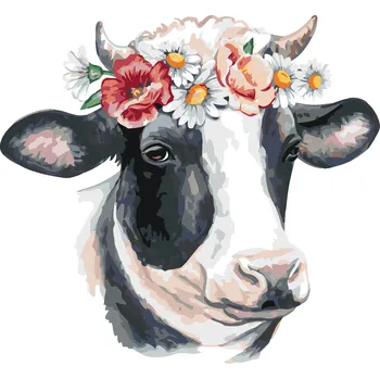 ZUTY Malování podle čísel - KRÁVA S KVĚTINOVOU ČELENKOU Rozměr: 40x50 cm, Rámování: bez rámu a bez vypnutí plátna