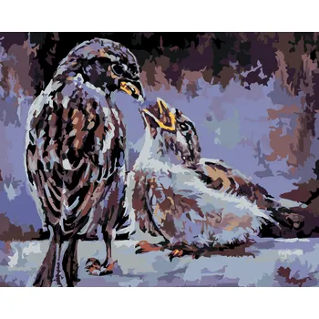 Hračka ZUTY Malování podle čísel - KRMENÍ PTÁČKŮ Rozměr: 40x50 cm, Rámování: vypnuté plátno na rám