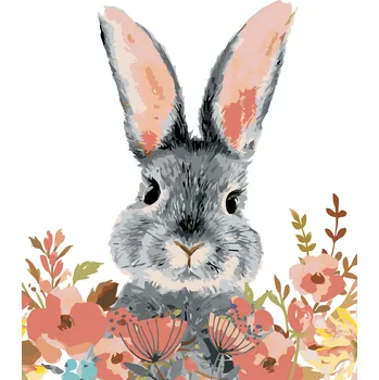 ZUTY Malování podle čísel - KRÁLÍK S BAREVNÝMI KVĚTINKAMI Rozměr: 40x50 cm, Rámování: bez rámu a bez vypnutí plátna