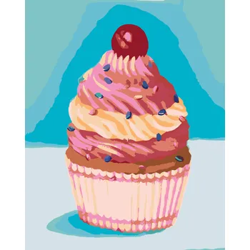 ZUTY Malování podle čísel - CUPCAKE S RŮŽOVÝM KRÉMEM (MYROSLAVA VOLOSCHUK) Rozměr: 40x50 cm, Rámování: vypnuté plátno na rám