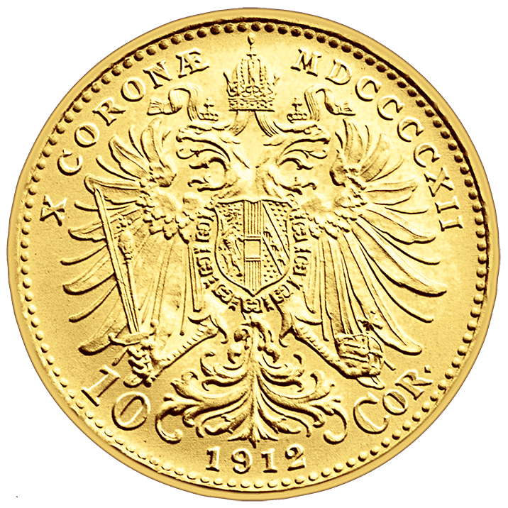 Zlatá mince 10 koruna František Josef I. 1912 novoražba