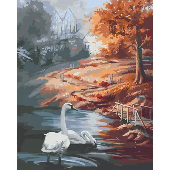 ZUTY Malování podle čísel - LABUTĚ A PODZIM (D. RUSTY RUST) Rozměr: 40x50 cm, Rámování: bez rámu a bez vypnutí plátna