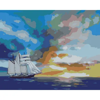 ZUTY Malování podle čísel - PLACHETNICE, ZÁPAD SLUNCE A MRAKY (D. RUSTY RUST) Rozměr: 40x50 cm, Rámování: vypnuté plátno na rám
