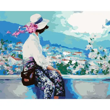 ZUTY Malování podle čísel - ŽENA SEDÍCÍ NA ZÍDCE Rozměr: 40x50 cm, Rámování: bez rámu a bez vypnutí plátna