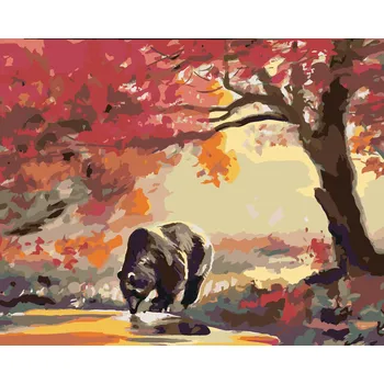 ZUTY Malování podle čísel - PIJÍCÍ MEDVĚD A PODZIMNÍ LES (D. RUSTY RUST) Rozměr: 40x50 cm, Rámování: bez rámu a bez vypnutí plátna