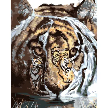 ZUTY Malování podle čísel - TYGR, ÚDOLÍ A VODOPÁD (D. RUSTY RUST) Rozměr: 40x50 cm, Rámování: bez rámu a bez vypnutí plátna