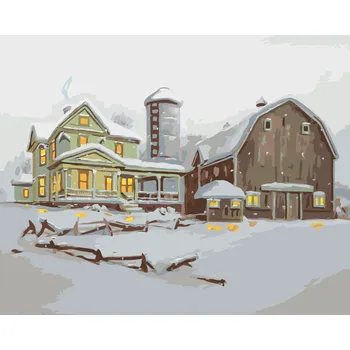 ZUTY Malování podle čísel - DŮM SE STODOLOU V ZIMĚ (D. RUSTY RUST) Rozměr: 40x50 cm, Rámování: bez rámu a bez vypnutí plátna