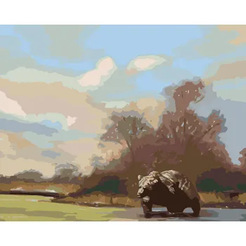 ZUTY Malování podle čísel - MEDVĚD VE VODĚ A LES (D. RUSTY RUST) Rozměr: 40x50 cm, Rámování: bez rámu a bez vypnutí plátna