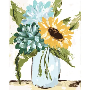 ZUTY Malování podle čísel - HORTENZIE A SLUNEČNICE VE VÁZE 2 (HALEY BUSH) Rozměr: 40x50 cm, Rámování: bez rámu a bez vypnutí plátna