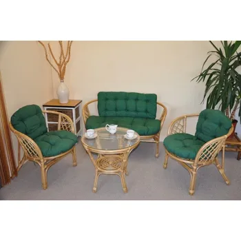 Zahradní pohovka Nábytek PEGAS Ratanová sedací souprava Bahama medová velká polstry tmavě zelený melír