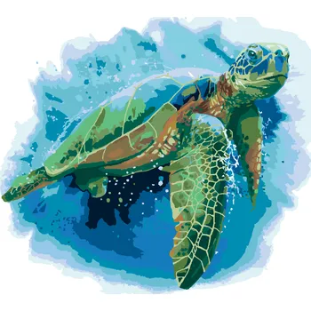 ZUTY Malování podle čísel - VELKÁ MOŘSKÁ ŽELVA NA MODRÉM POZADÍ Rozměr: 40x50 cm, Rámování: bez rámu a bez vypnutí plátna