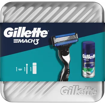 Kosmetická sada Gillette mach3(strojek1hlavice/bli)Mach3 cestovní gel 75ml sada v retro plechovém boxu