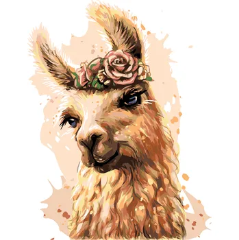 ZUTY Malování podle čísel - LAMA S KVĚTINAMI Rozměr: 40x50 cm, Rámování: bez rámu a bez vypnutí plátna