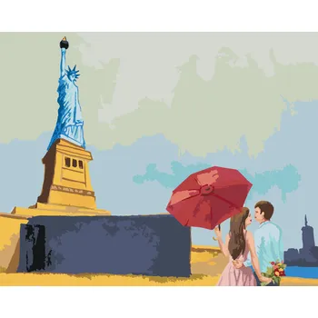 ZUTY Malování podle čísel - SOCHA SVOBODY A ZAMILOVANÝ PÁR Rozměr: 40x50 cm, Rámování: bez rámu a bez vypnutí plátna