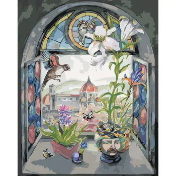 ZUTY Malování podle čísel - OKNO S VÝHLEDEM NA KATEDRÁLU SANTA MARIA Rozměr: 40x50 cm, Rámování: bez rámu a bez vypnutí plátna