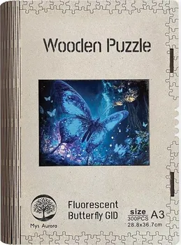 Puzzle Mys Aurora Fluorescentní motýl 300 dílků