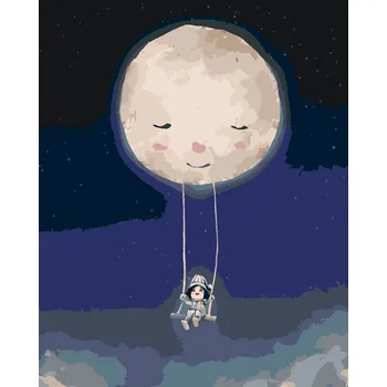 ZUTY Malování podle čísel - DÍVKA HOUPAJÍCÍ SE NA MĚSÍCI Rozměr: 40x50 cm, Rámování: bez rámu a bez vypnutí plátna