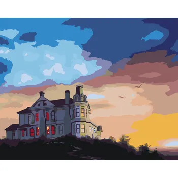 ZUTY Malování podle čísel - SÍDLO A ZÁPAD SLUNCE (D. RUSTY RUST) Rozměr: 40x50 cm, Rámování: bez rámu a bez vypnutí plátna