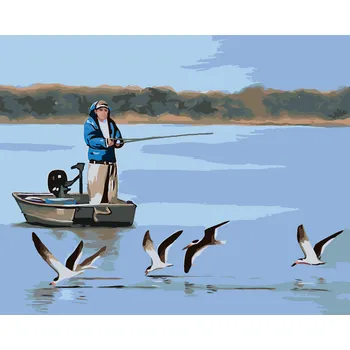 ZUTY Malování podle čísel - MUŽ RYBAŘÍCÍ NA LODI A RACKOVÉ (D. RUSTY RUST) Rozměr: 40x50 cm, Rámování: bez rámu a bez vypnutí plátna