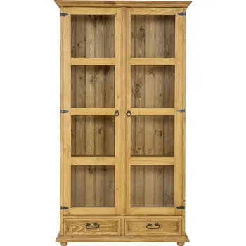 Knihovna Drewmax KW804 dřevěná vitrína masiv borovice rustikal (Voskovaný borovicový nábytek)