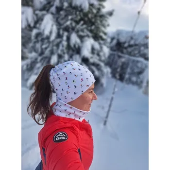 Zimní culíkovka a nákrčník 2v1 - Lyžaři (Vyteplená culíkovka a nákrčník 2v1 z microfleecu)