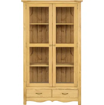 Knihovna Drewmax KW720 dřevěná vitrína masiv borovice rustikal (Voskovaný borovicový nábytek)