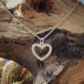 Řetízek Stříbrný řetízek se srdíčkem se zirkony - Ag 925